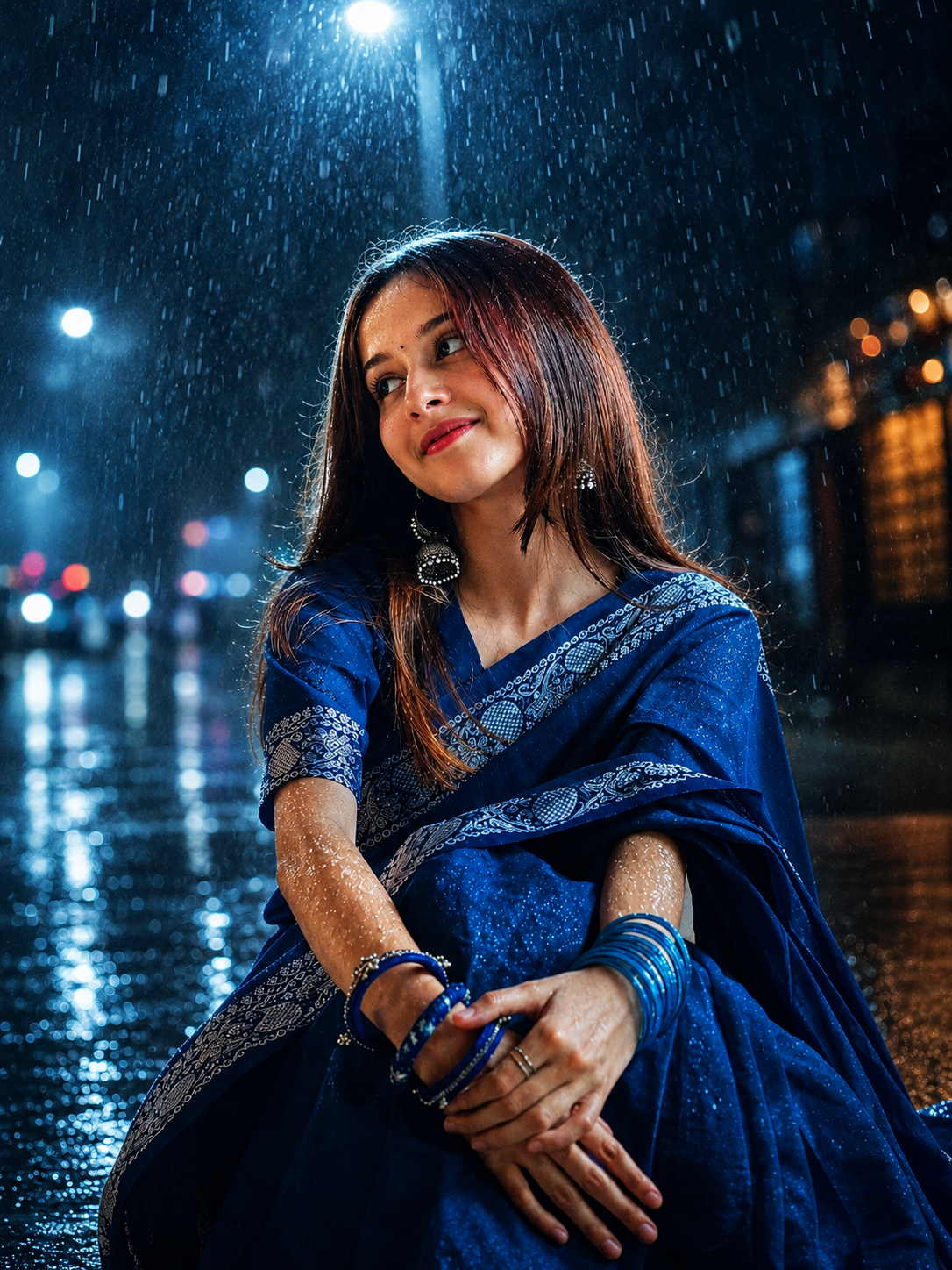 cinematic AI portrait prompts sunset rainy night examples