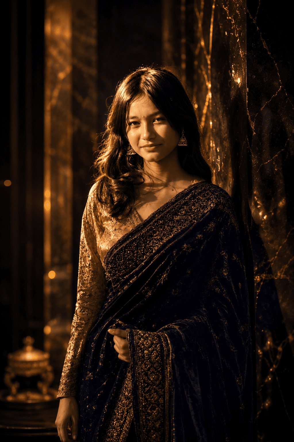 Cinematic portrait AI photo editing result using blue neon studio prompt in ChatGPT